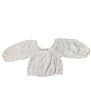 Free People White Gauze Top Balloon Sleeve Square Neck Blouse Women's Size Small